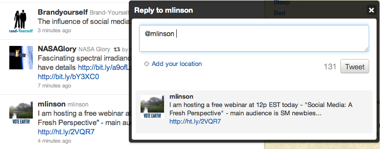 Reply to Twitter user @mlinson