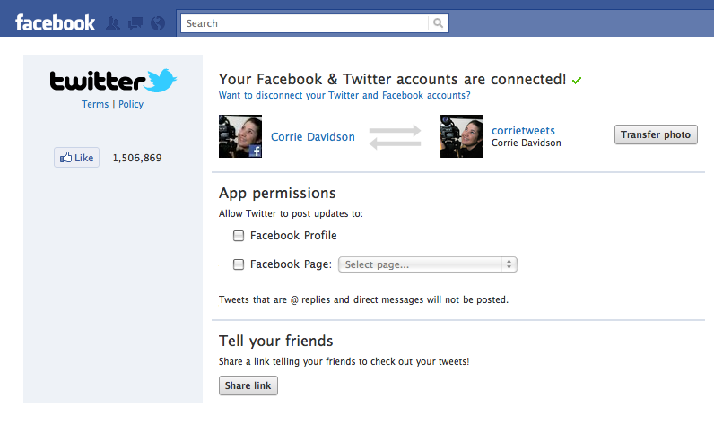 facebook link. Twitter Application on Facebook Asking Permissions to Link Accounts