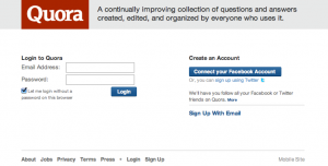 Quora Home Page on Febryary 2, 2011