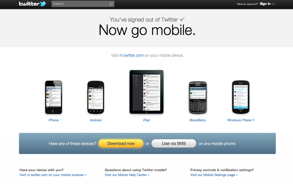 Twitter: All your mobile are belong to us Twitter Log Out Page – Captico